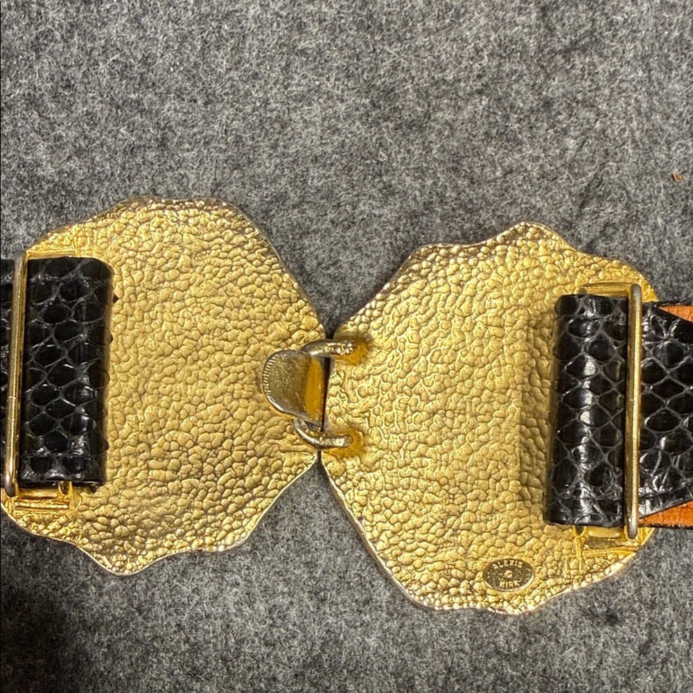 Alexis Kirk Snakeskin Elegant Black and Gold Textured Belt VINTAGE - Picture 7 of 10